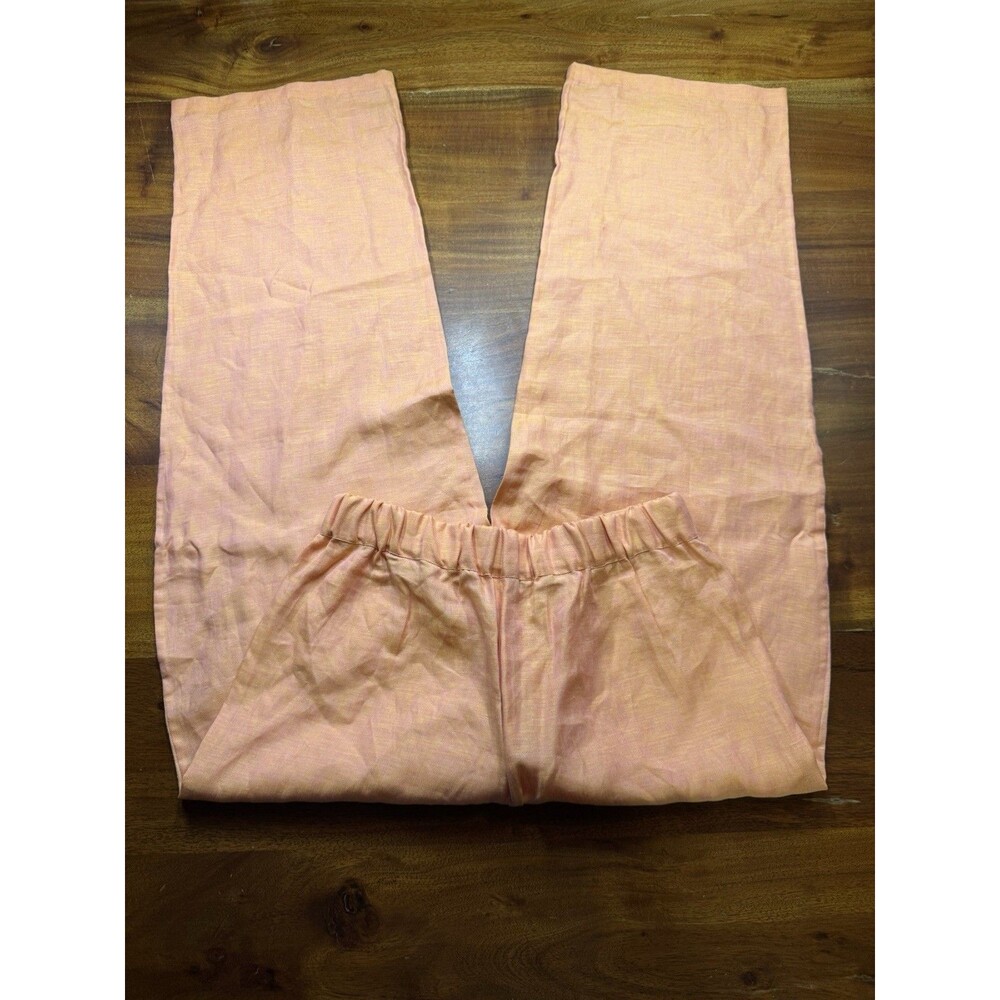 LORENZINI Azzurro Portofino Orange 100% Linen Pants Elastic Waist Italy Women M
